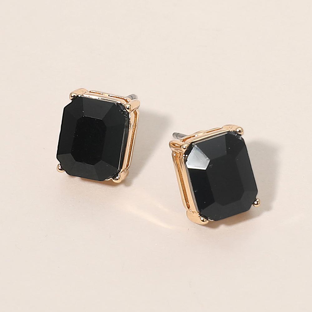 Emerald Cut Stone Stud Evening Earrings