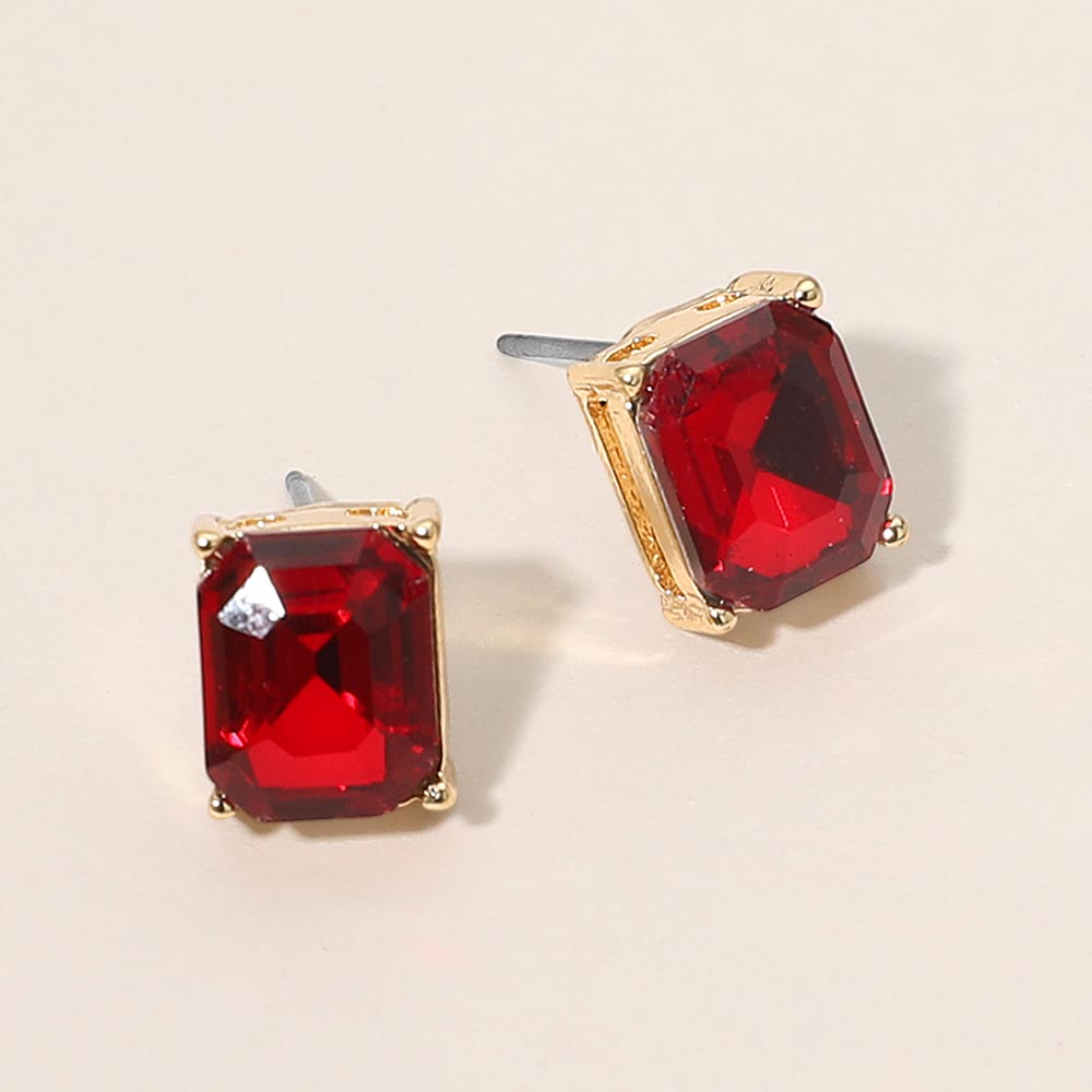 Emerald Cut Stone Stud Evening Earrings
