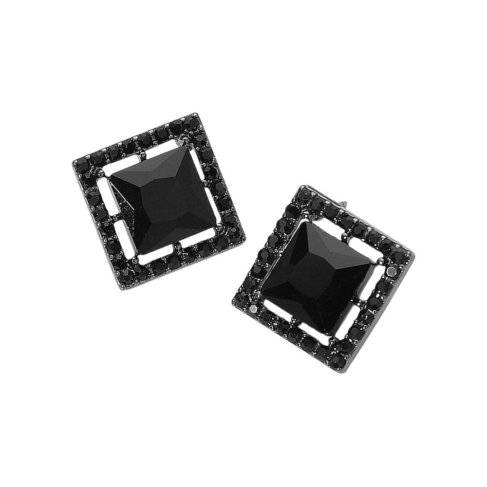 Square Cut Gemstone Framed Evening Stud Earrings