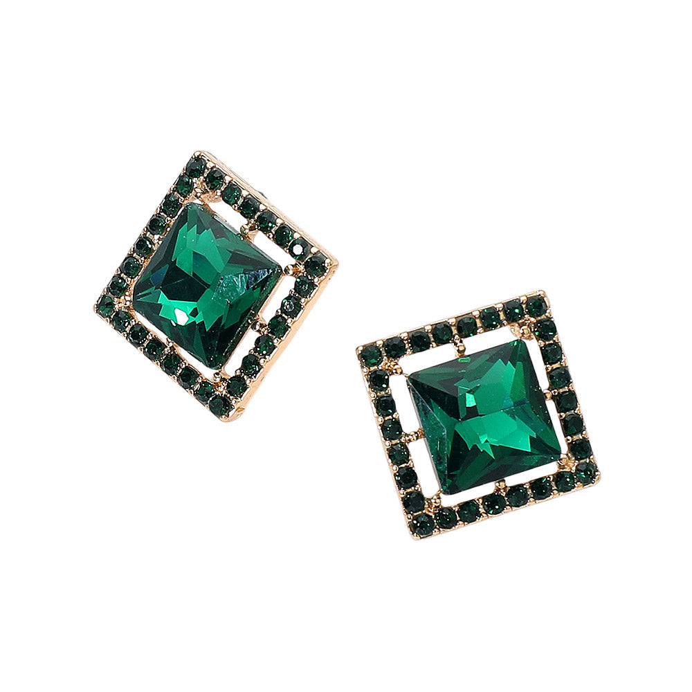 Square Cut Gemstone Framed Evening Stud Earrings