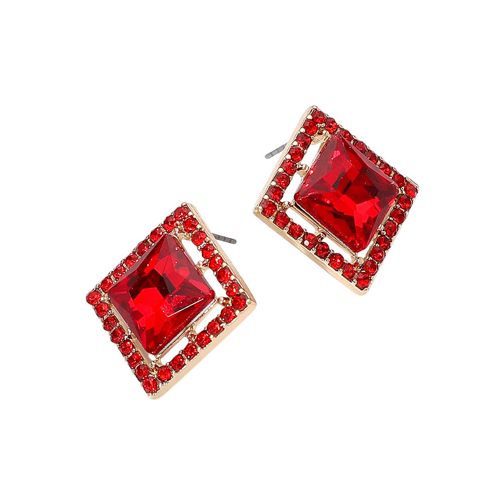 Square Cut Gemstone Framed Evening Stud Earrings