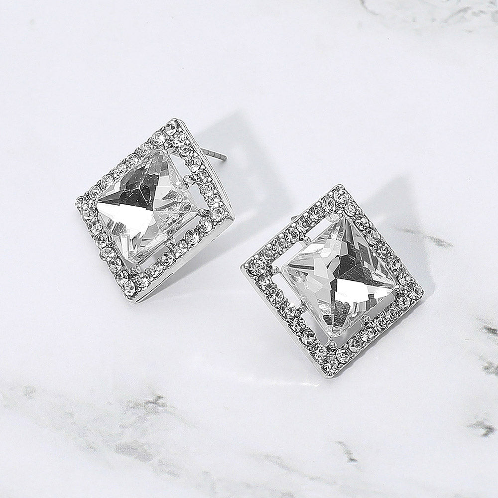 Square Cut Gemstone Framed Evening Stud Earrings