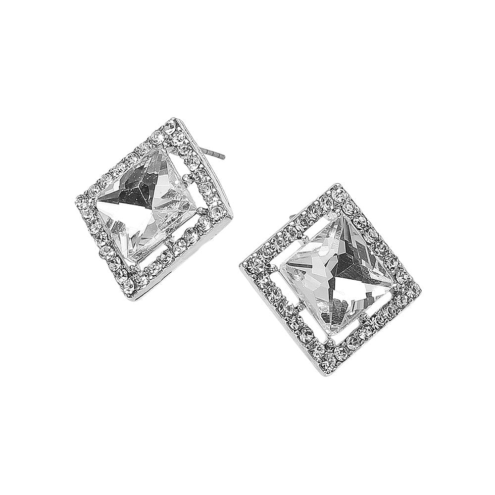 Square Cut Gemstone Framed Evening Stud Earrings