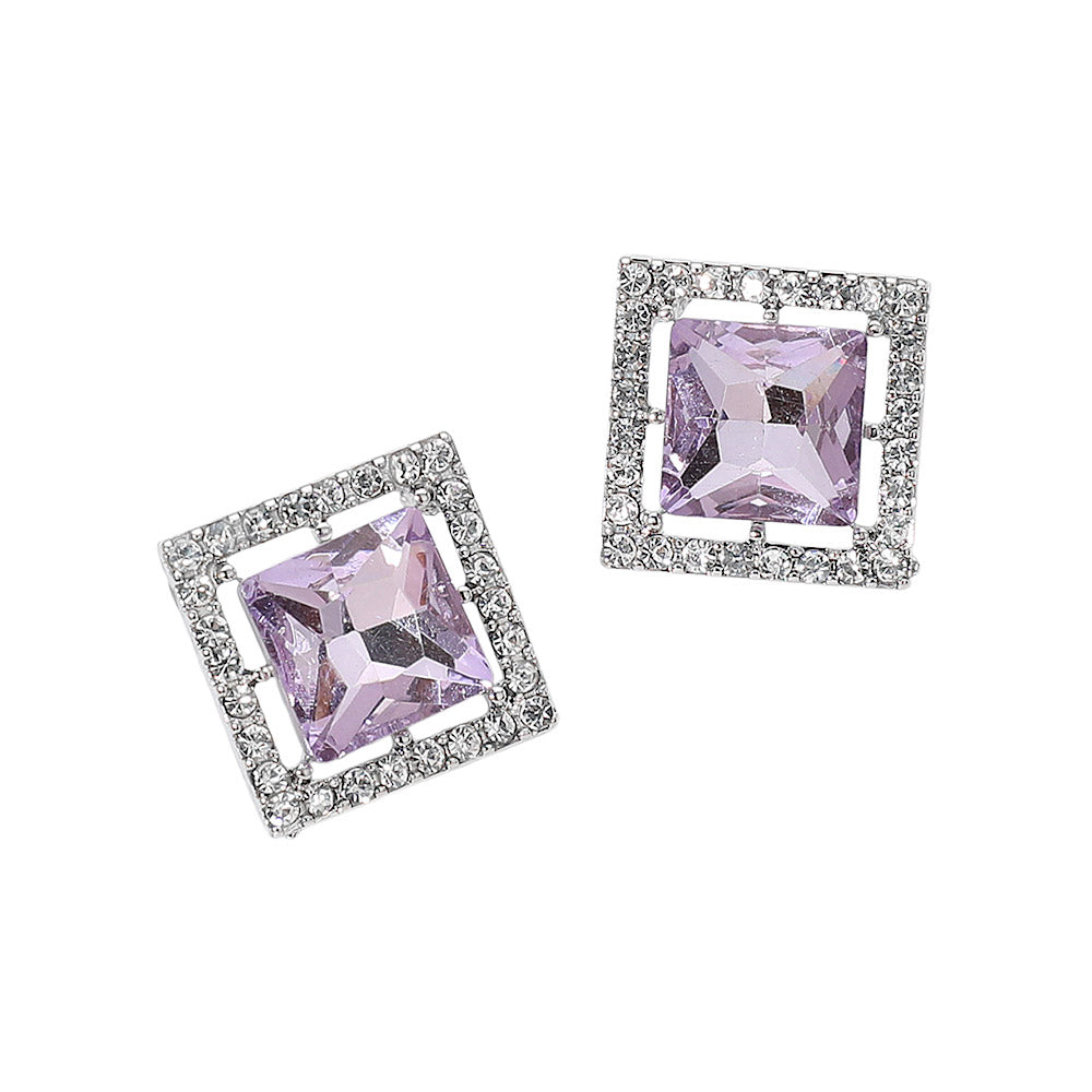 Square Cut Gemstone Framed Evening Stud Earrings