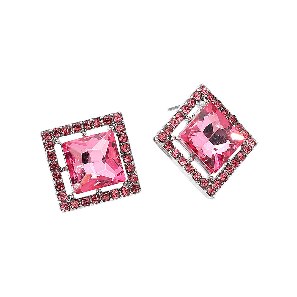 Square Cut Gemstone Framed Evening Stud Earrings