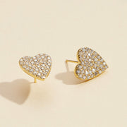 Semi Fine Collection - 18K Gold Dipped CZ Stone Paved Heart Stud Earrings