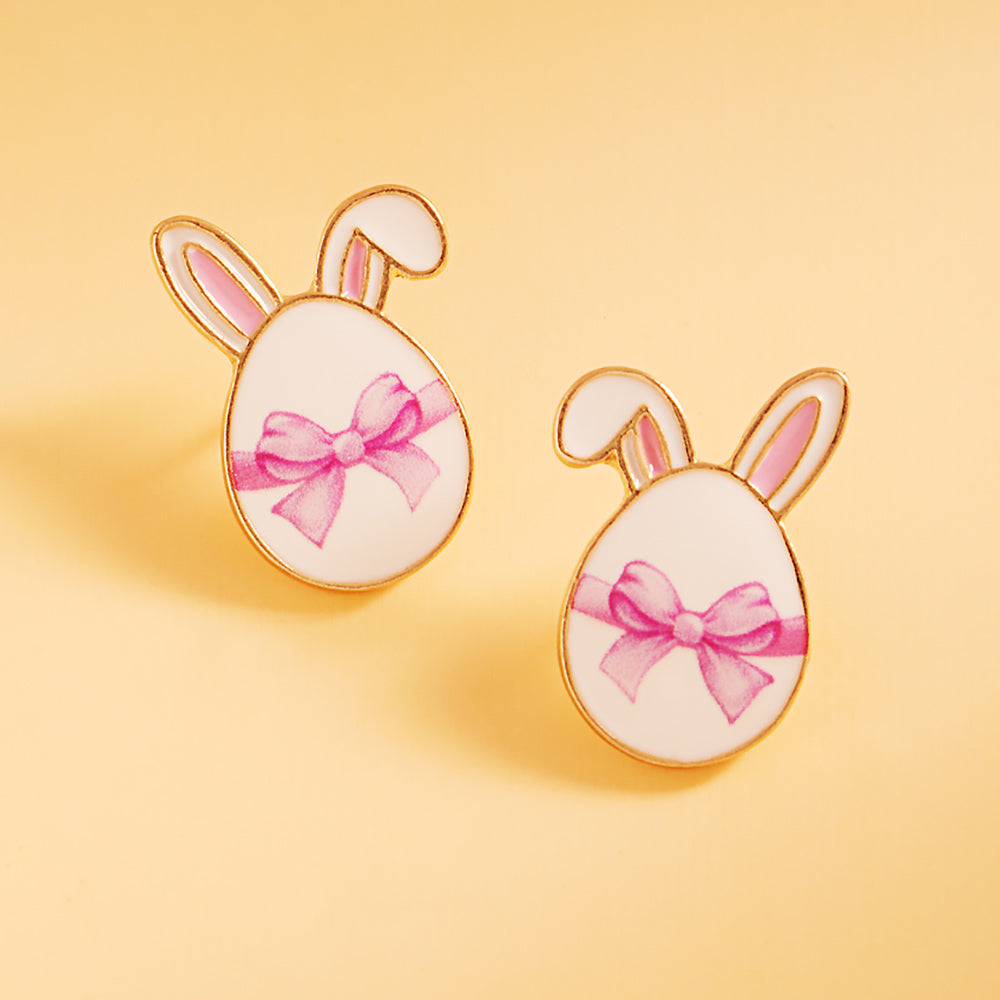 Enamel Easter Egg Bow Rabbit Stud Earrings