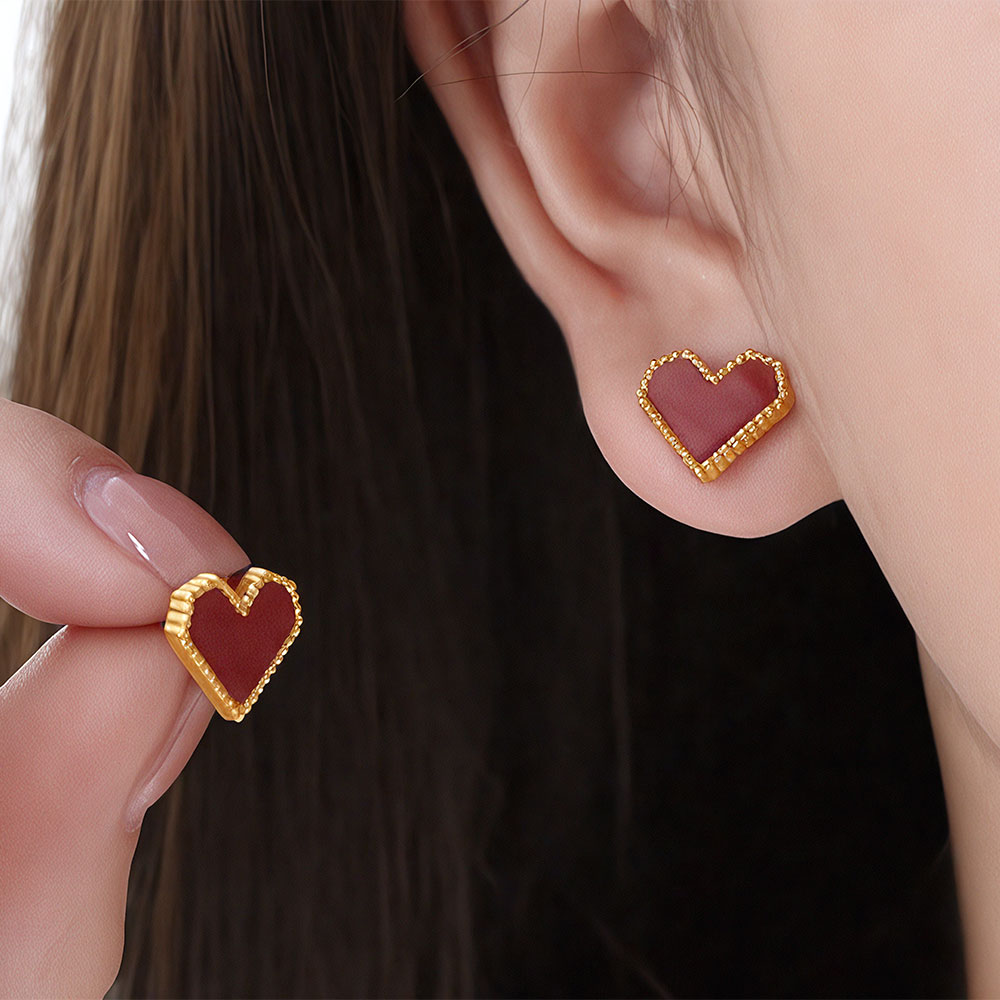 14K Gold Plated Heart Stud Earrings