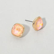 Cushion-cut Faceted Iridescent Stone Stud Earrings