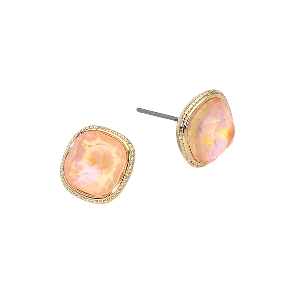 Cushion-cut Faceted Iridescent Stone Stud Earrings