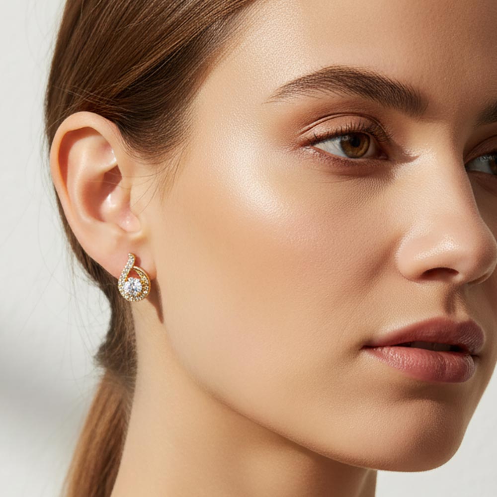 Gold Dipped CZ Halo Teardrop Stud Earrings
