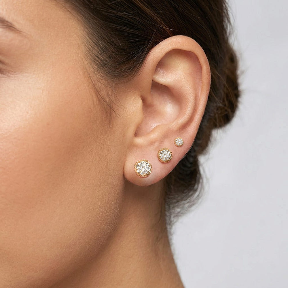 3Pairs - 14K Gold Dipped CZ Mini Round Stud Earring Set