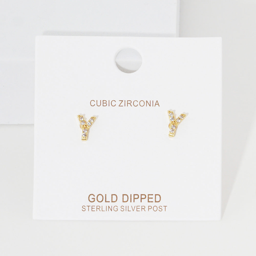 -Y- Cubic Zirconia Initial Monogram Stud Earrings