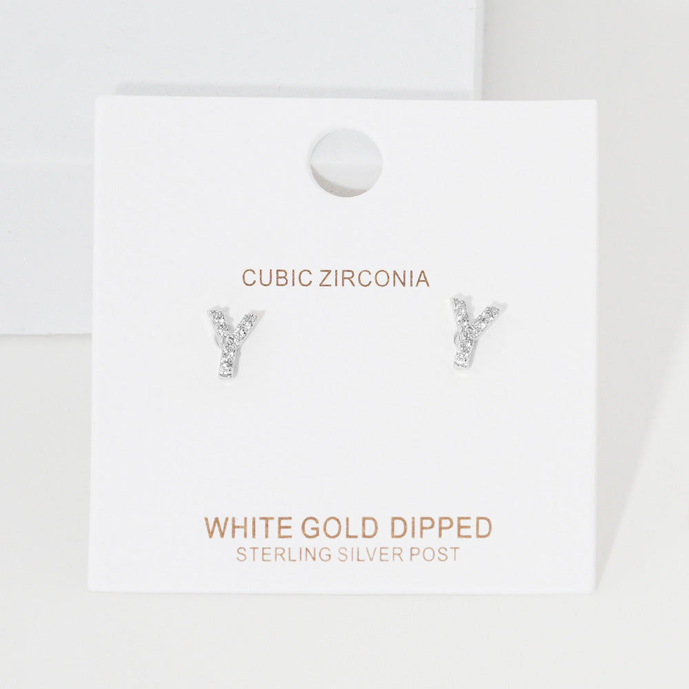 -Y- Cubic Zirconia Initial Initial Monogram Stud Earrings