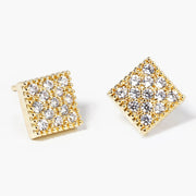 Gold Dipped CZ Stone Paved Square Mini Stud Earrings