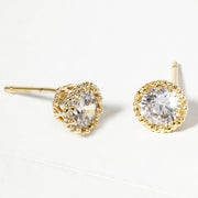 Gold Dipped Brilliant Round CZ Stone Cluster Mini Stud Earrings