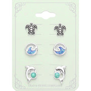 3Pairs - Sea Turtle Wave Dolphin Stud Earrings Set
