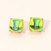 St Patricks Leprechaun Hat Square Cushion Stud Earrings