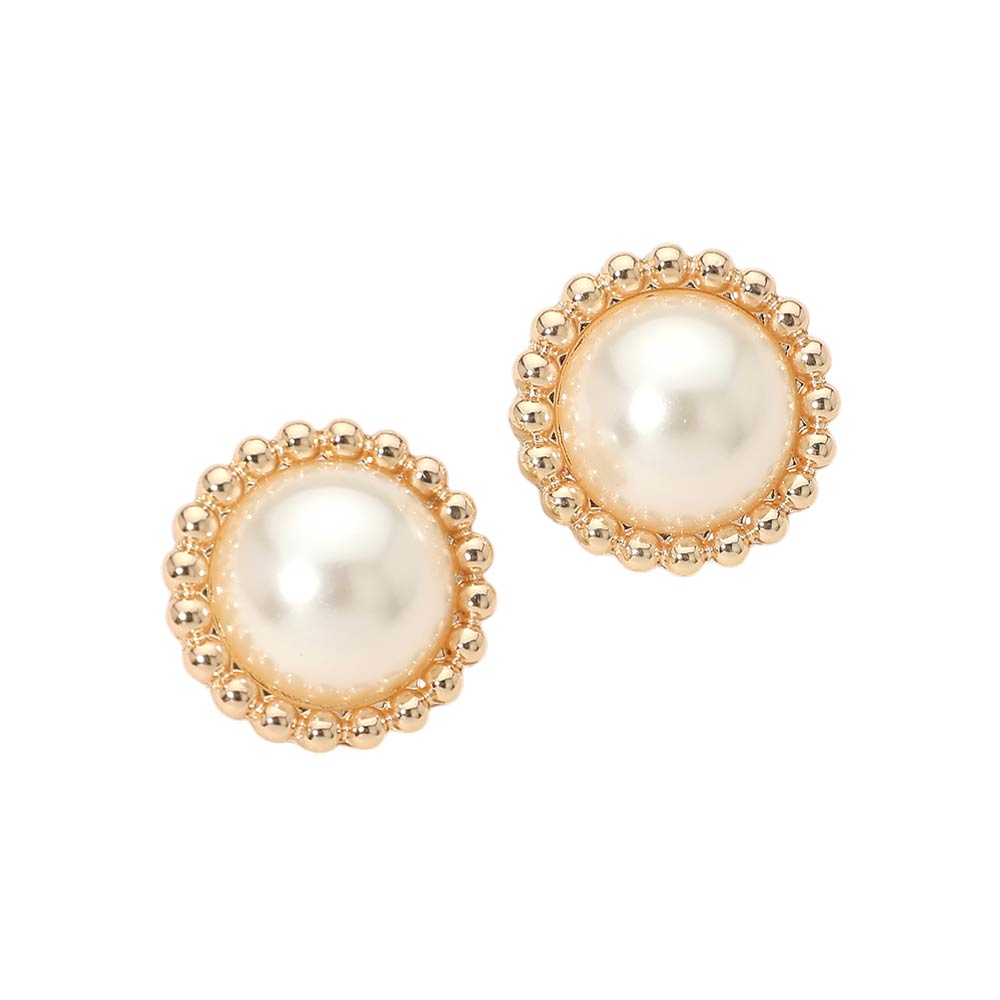 Beaded Rim Pearl Stud Earrings