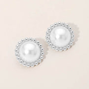 Beaded Rim Pearl Stud Earrings