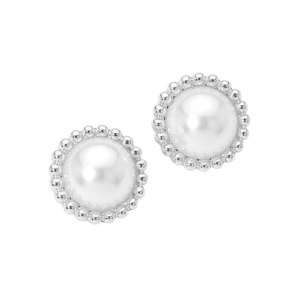 Beaded Rim Pearl Stud Earrings