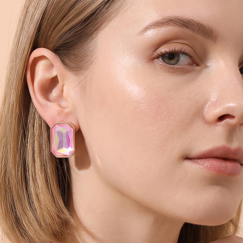 Geometric Stone Stud Earrings