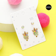 2Pairs - G Round Stone Unicorn Initial Monogram Stud Kids Earrings