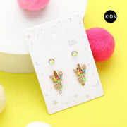 2Pairs - J Round Stone Unicorn Initial Monogram Stud Kids Earrings