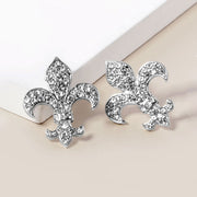 Crystal Stone Paved Fleur de Lis Stud Earrings