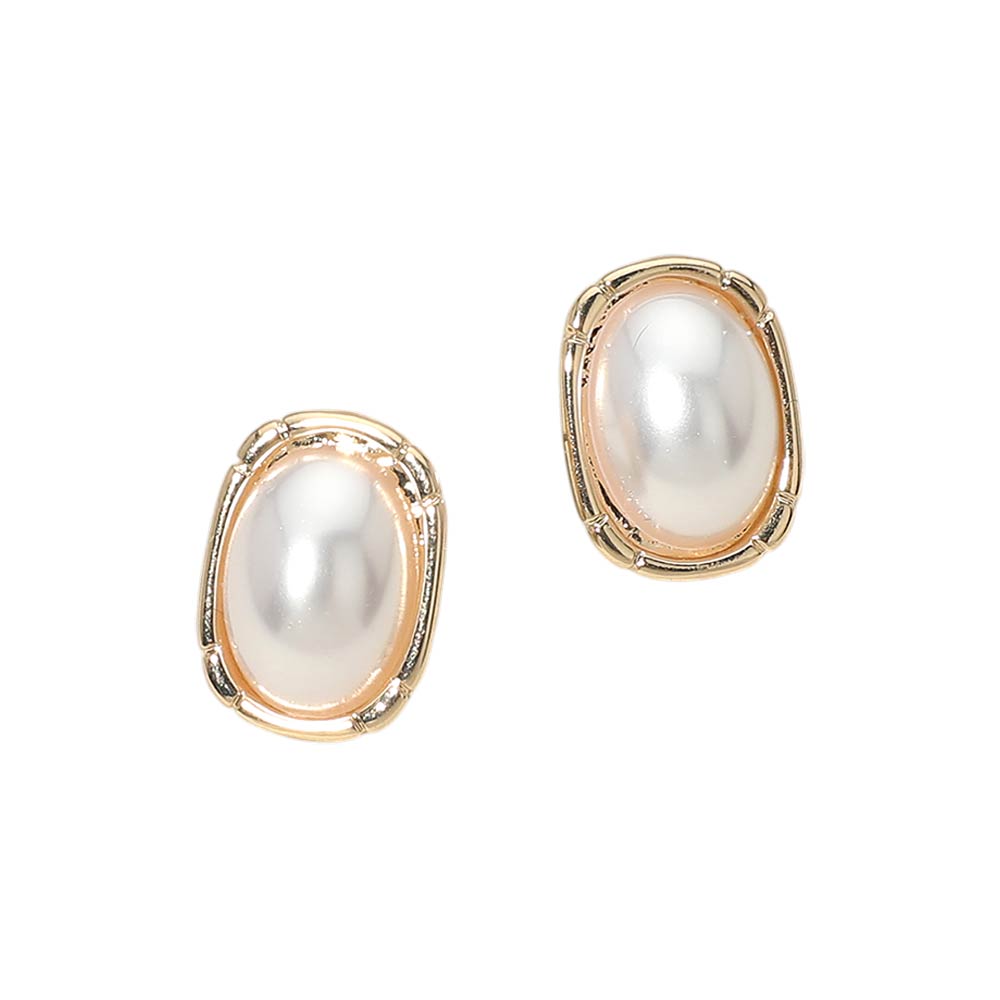 Oval Pearl Frame Stud Earrings