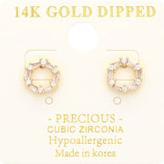 14K Gold Dipped CZ Embellished Open Circle Stud Earrings