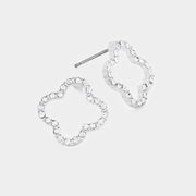 Stone Trimmed Quatrefoil Clover Stud Earrings
