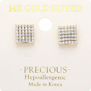 14K Gold Dipped Hypoallergenic Stone Paved Square Stud Earrings