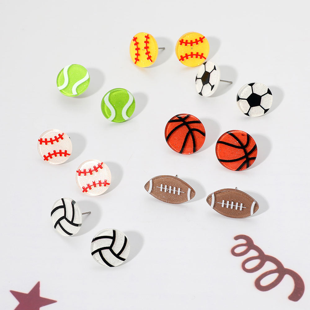 Glitter Resin Baseball Stud Earrings