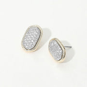 14K Gold Plated CZ Stone Paved Two Tone Oval Frame Stud Earrings