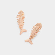 Metal Fishbone Sterling Silver Post Stud Earrings