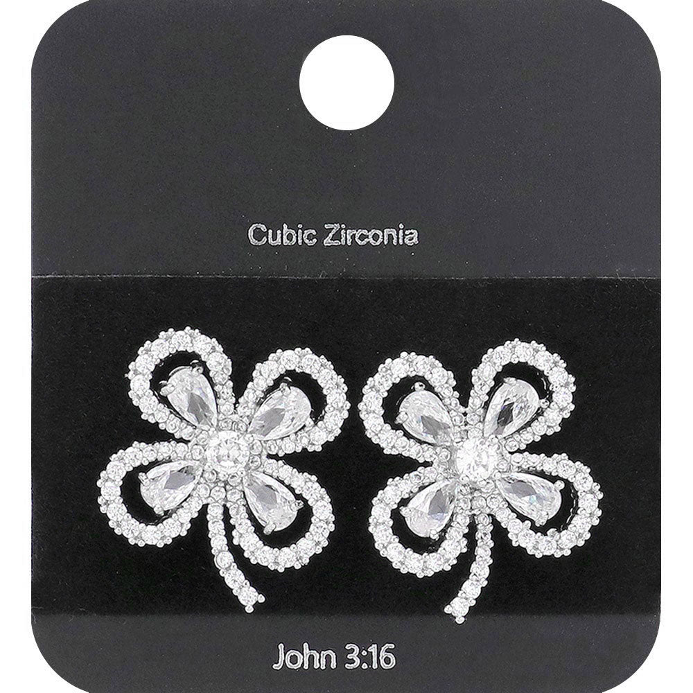 CZ Stone Paved Clover Stud Earrings