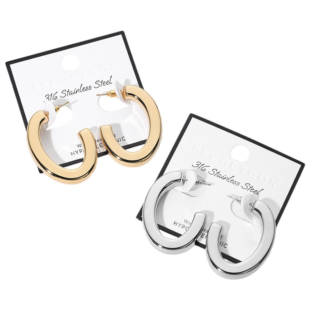 SECRET BOX_Stainless Steel Oval Hoop Earrings
