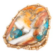 Modern Edge Turquoise and Spiny Oyster Shell Matrix Stone Golden Ring
