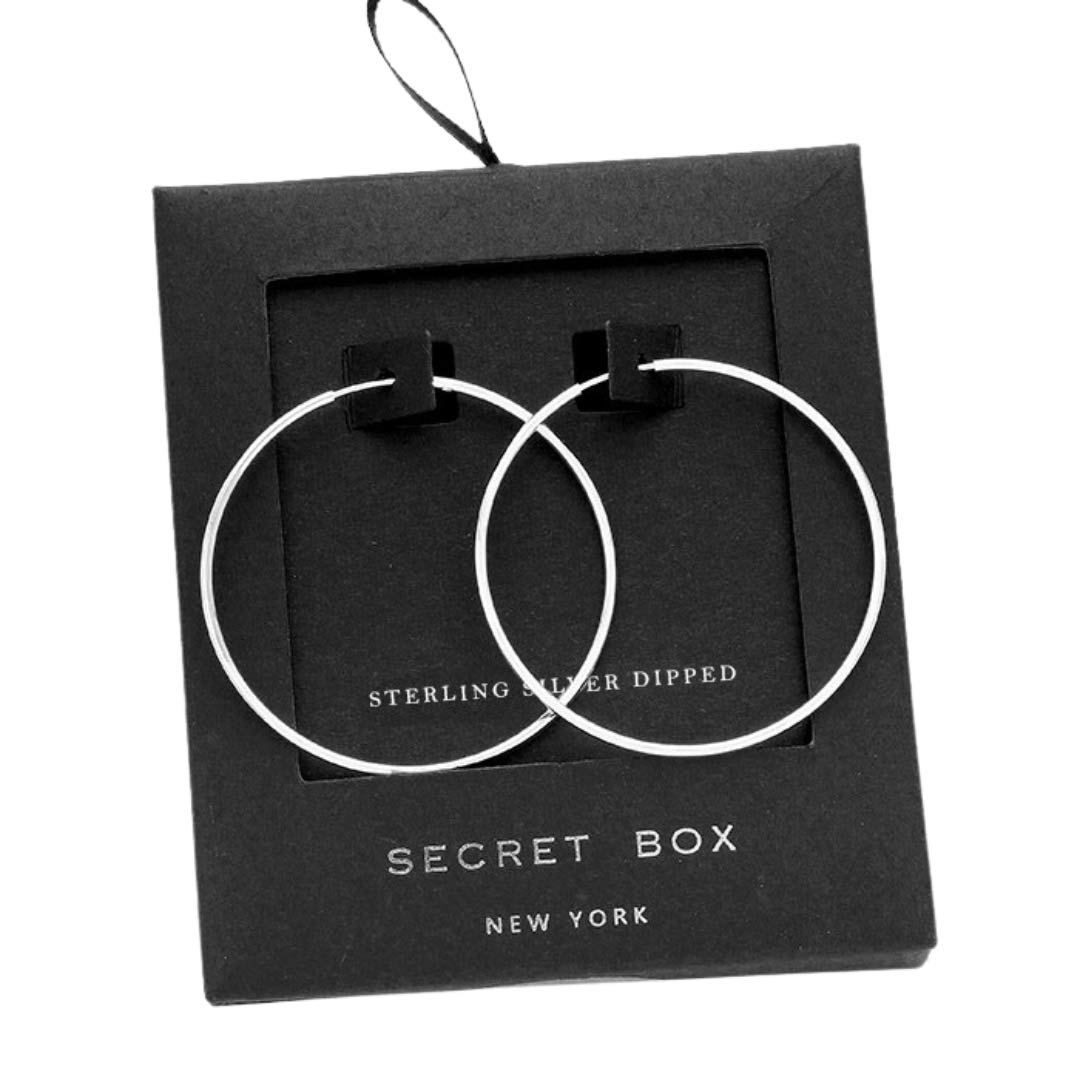 Stunning Secret Box Sterling Silver Dipped Metal Hoop Earrings
