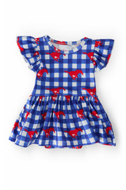 SMU Plaid Mustang S/S Flutter Twirl Bodysuit