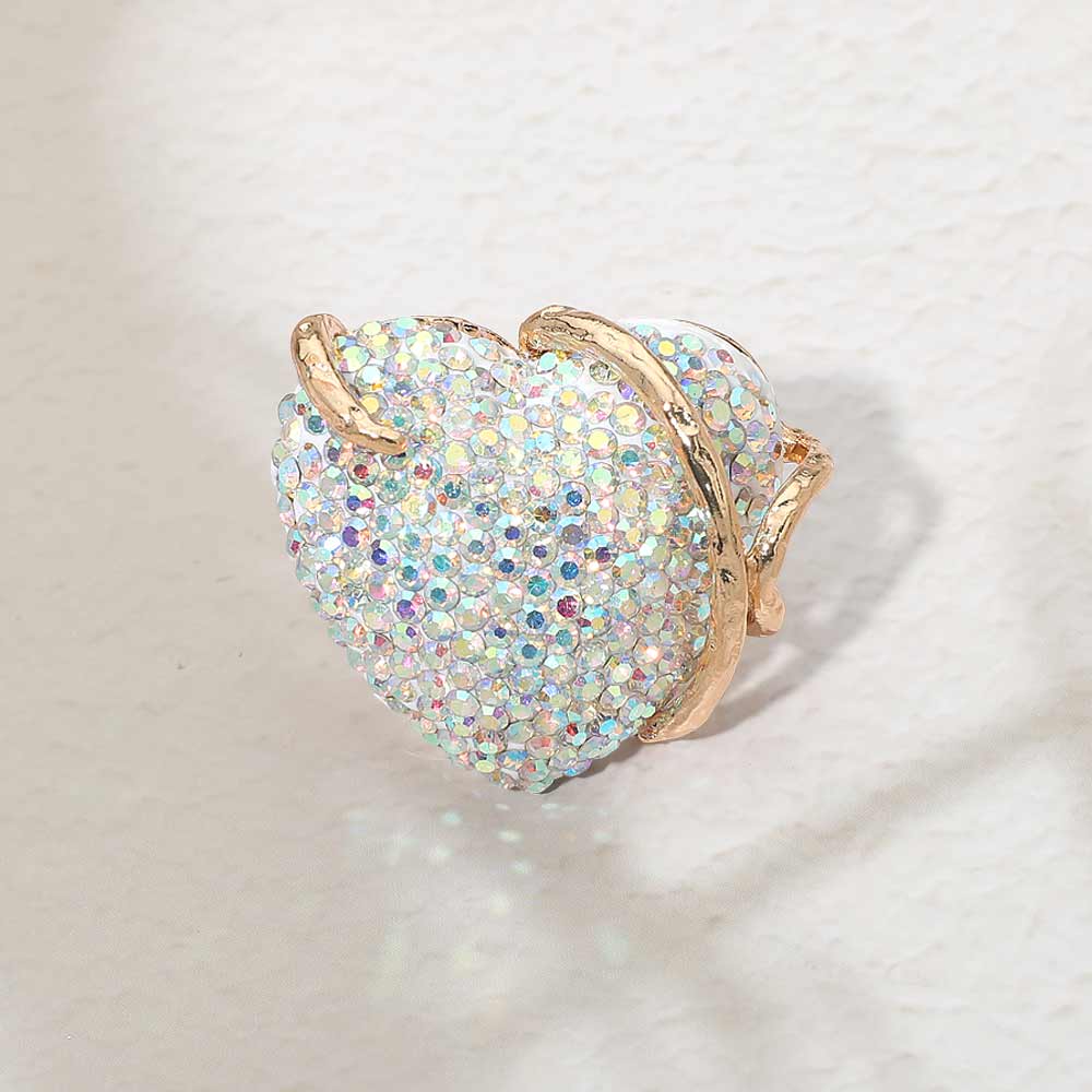 Bold Rhinestone Studded Heart Accent Ring