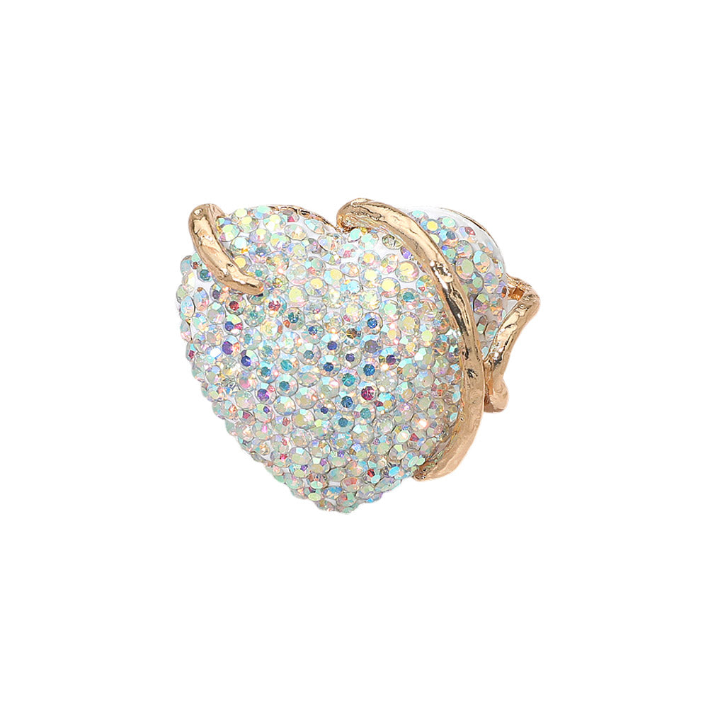 Bold Rhinestone Studded Heart Accent Ring