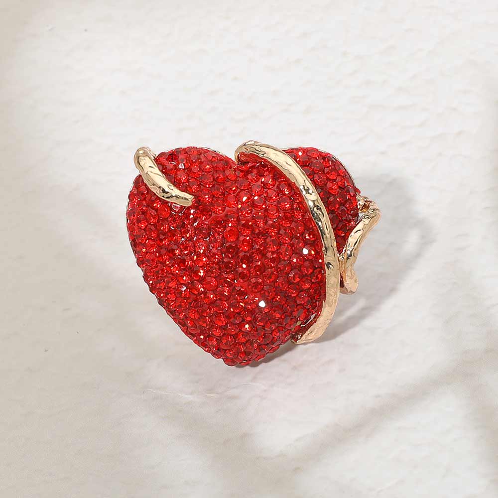 Bold Rhinestone Studded Heart Accent Ring