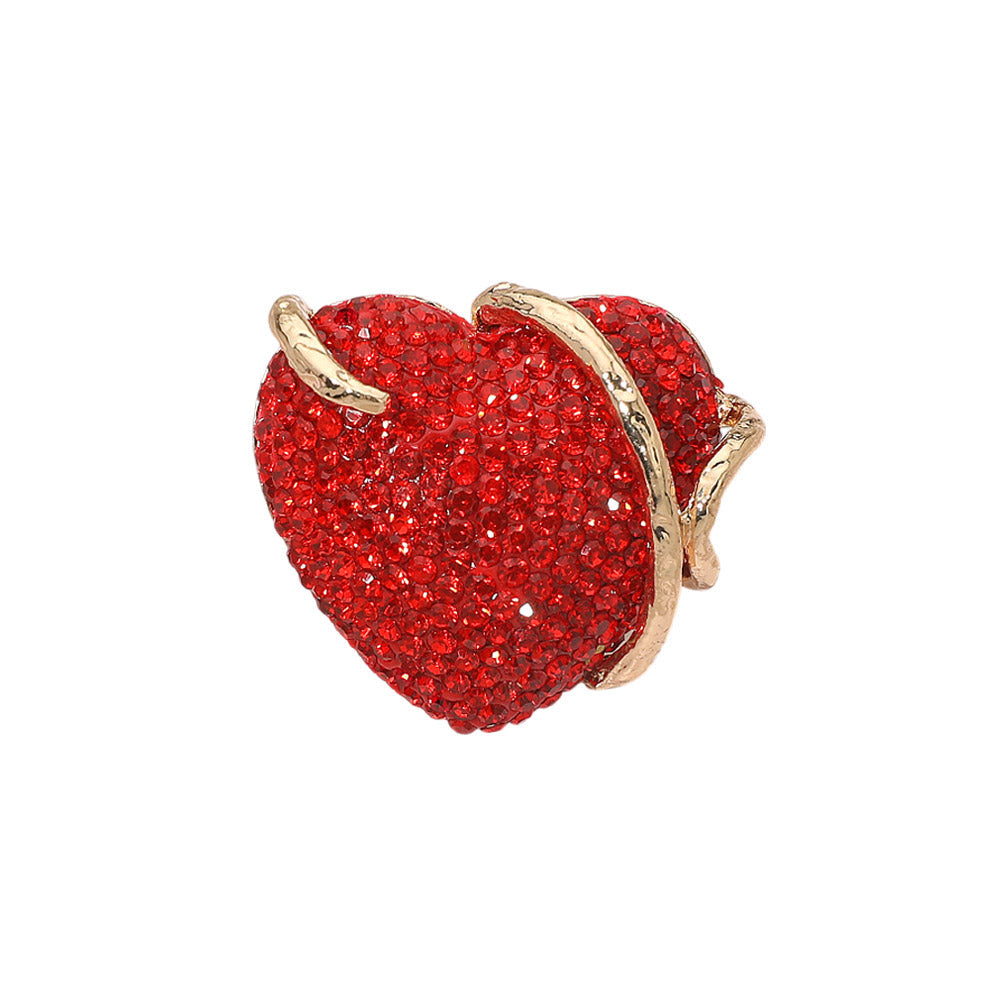 Bold Rhinestone Studded Heart Accent Ring