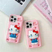 Kawaii 3D Cartoon Cry Hello Kitty Telescopic Bracket Soft Silicone Phone Case For iPhone