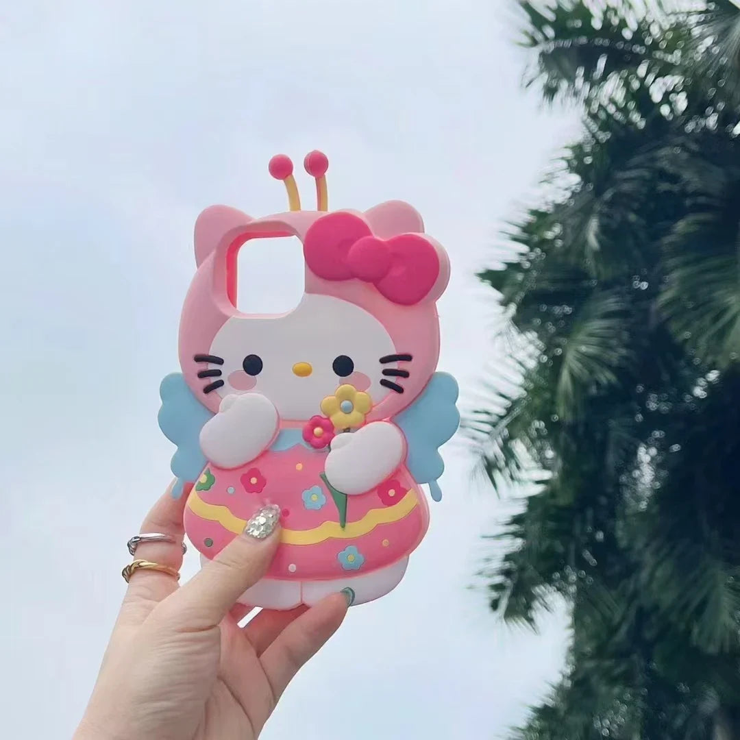 Kawaii Pink Bee Sanrios Hello Kitty Stereoscopic Phone Case