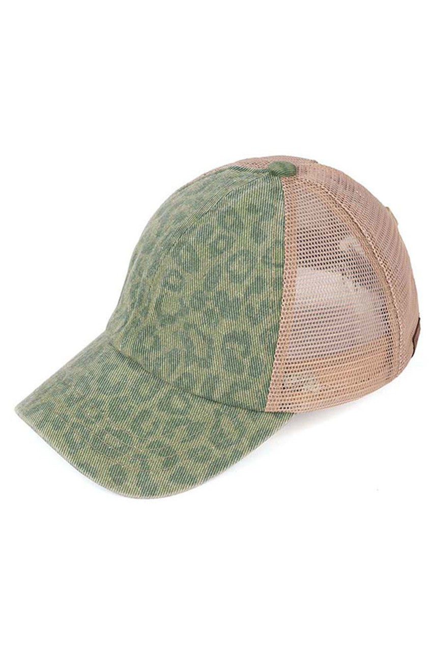 C.C Leopard Pattern Criss Cross Pony Cap