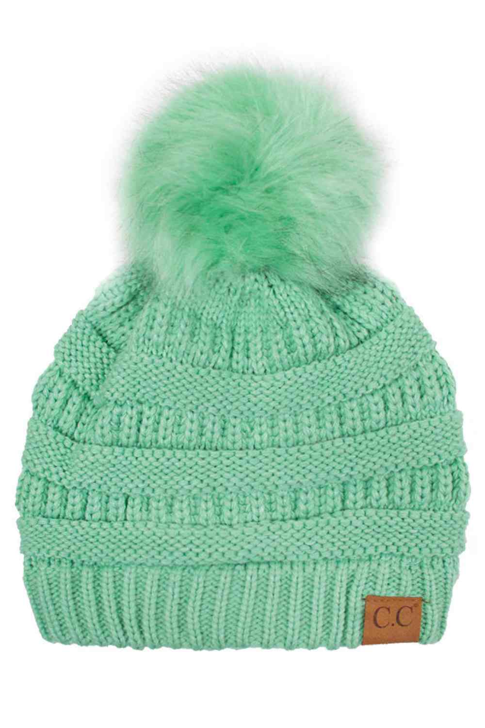 C.C Solid Color Knit Beanie With Pom