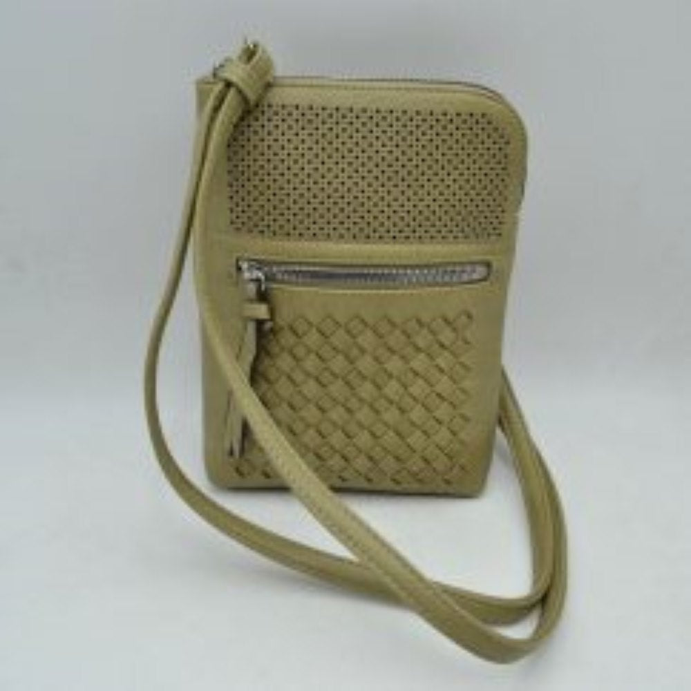 Crossbody Bag with Perforated Panel and Woven Front Detail
